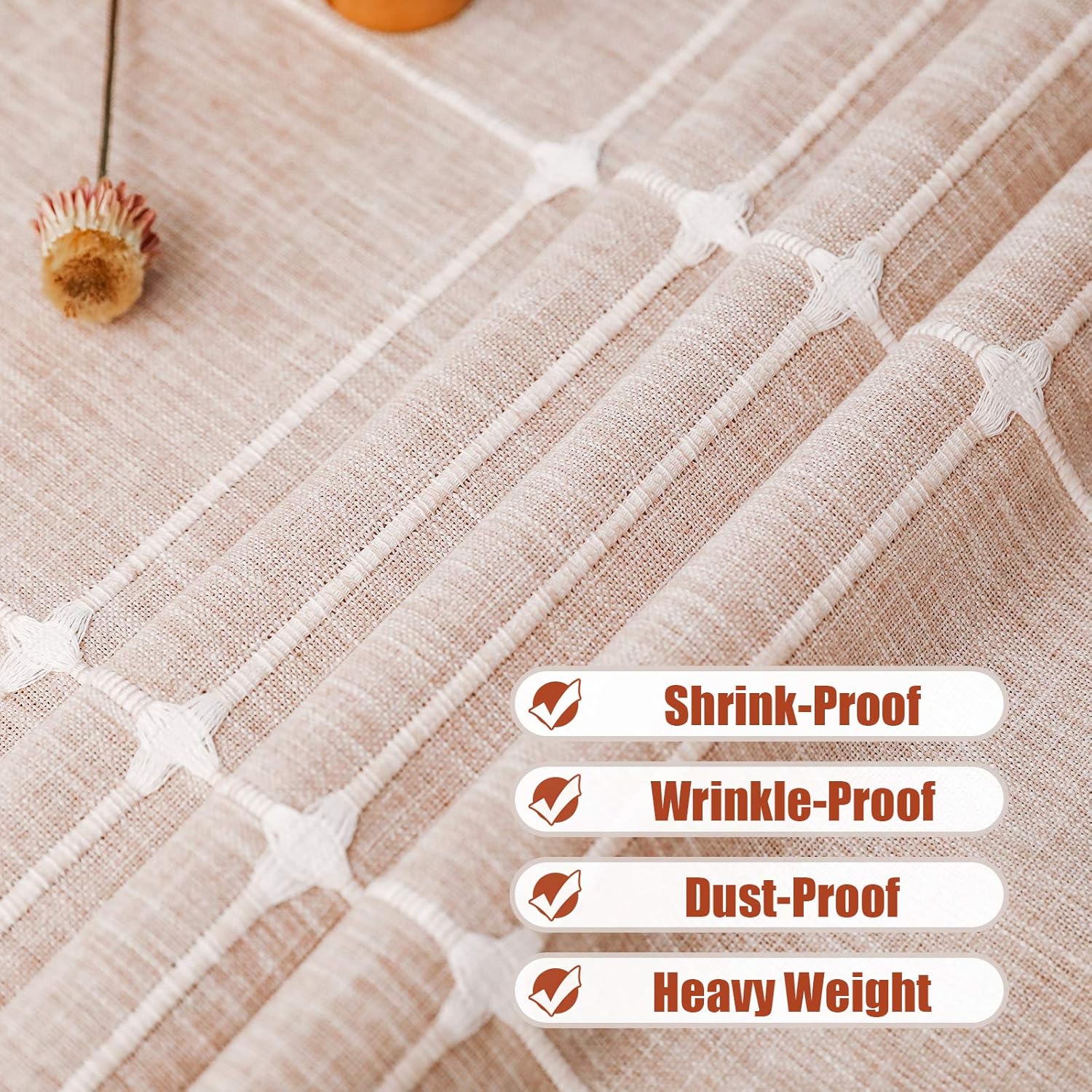 Vonabem Table Cloth Tassel Cotton Linen Table Cover for Kitchen Dinning Wrinkle Free Table Cloths Square (58''x58'', 4 Seats, Light Brown): Kitchen & Dining