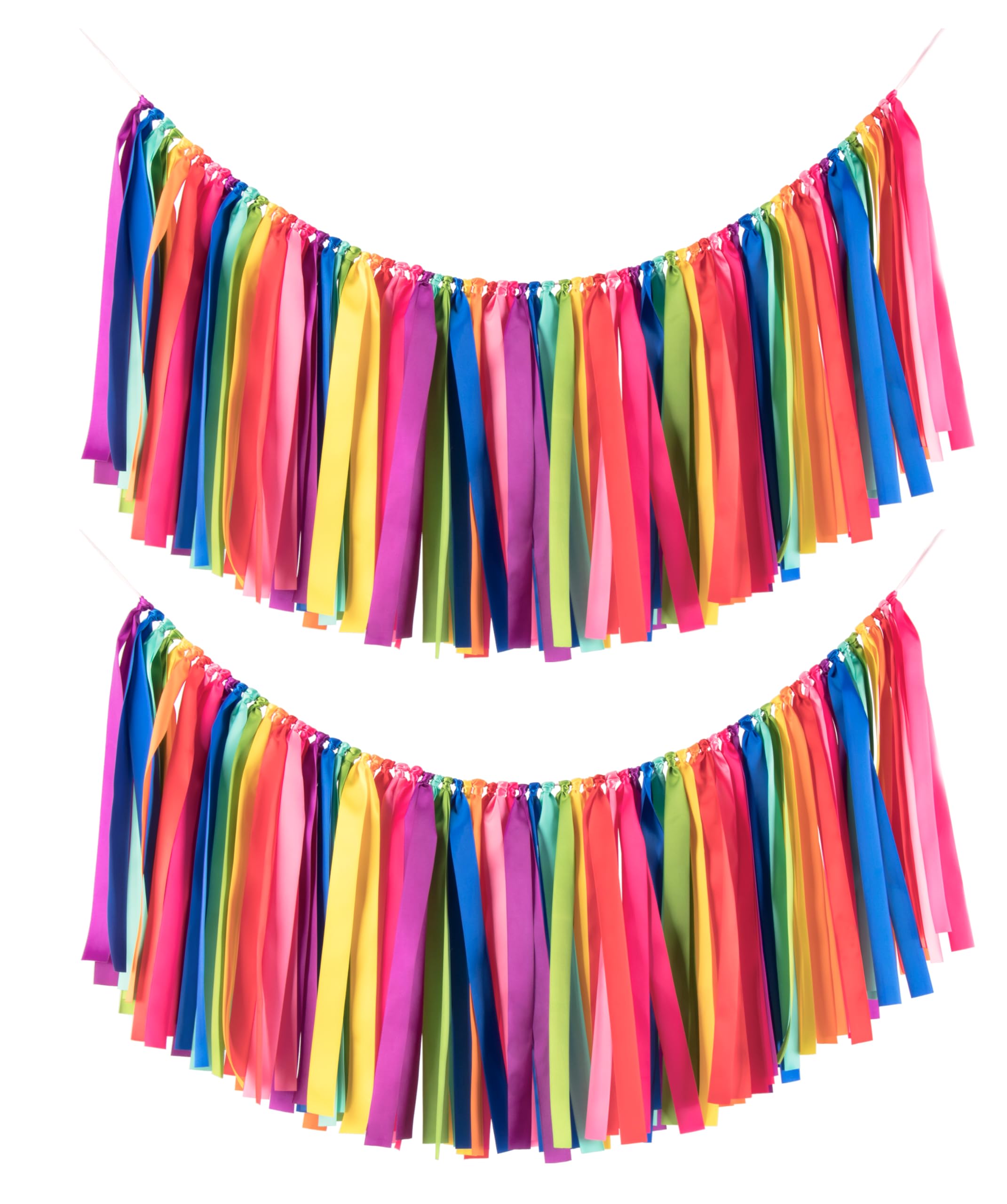Photo 1 of 2 Packs Rainbow Ribbon Tassel Garland, Pre Assembled Colorful Garland Banner 40x14 Inch Banner Backdrop for Classroom Decor, Wall Window, Weddings, Baby Showers, and Birthdays Parties