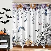 Mocsicka Halloween Shower Curtain Horror Sukll Shower Curtain Pumpkin Bat Halloween Party Decor Shower Curtain with 12 Hooks, Waterproof Fabric Machine Washable (Black, 72''x72'')