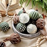 Bucherry 12 Pcs Neutral Textured Christmas Ball Ornaments 2.4 Inch Vintage Rustic Christmas Tree Decorations Farmhouse Distressed Xmas Hanging Ornaments for Tree Home Indoor Decor(Green and Brown)