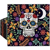 AnyDesign 80 Pack Day of The Dead Skull Paper Napkins Disposable Mexican Style Luncheon Napkins Colorful Flower Skull Decorative Dinner Napkin for Halloween Dia De Los Muertos Supplies, 6.5×6.5 In