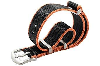 WRISTPUNK Uhrenarmband NATO Strap - Schwarz/Orange - Massive Edelstahl-Schließe