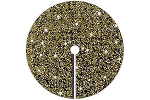 PATYDEST 21 Inches Black and Gold Tree Skirt Christmas Sequin Velvet Xmas Decoration Small Tree Skirt Kit Merry Christmas Sequin Base Cover Sparkling Tree Skirts for Tabletop Tree Office Home Decor
