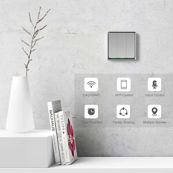 Wifi Interruptor Alexa 3 Gang Etersky Interruptor Inteligente Compatible con Alexa y Google Home Interruptor Pared Luz Control APP Smart Home Interruptor Tactil con Temporizador Neutral Requerido