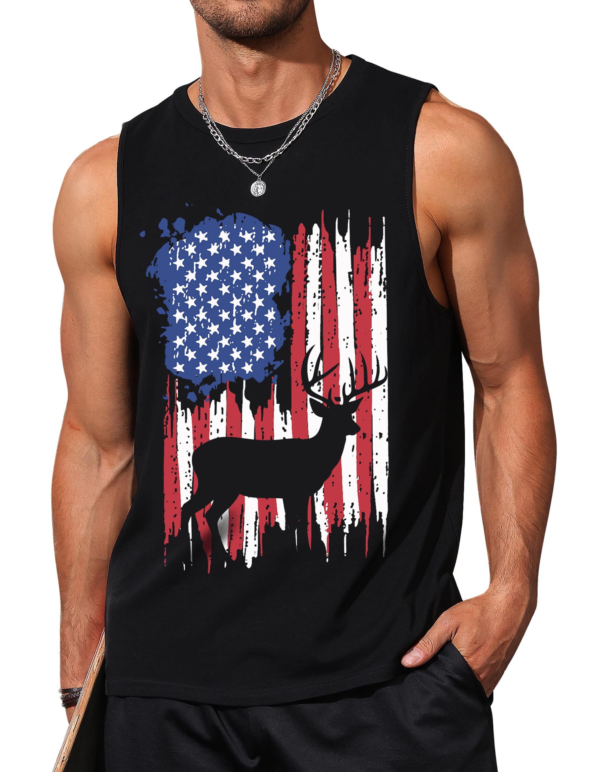 Kpoplk American Flag Tank Tops For Men 4th Of July Shirts Sleeveless Muscle Tank Top Graphic 1776 Gym Workout Patriotic Tank Top White Xl