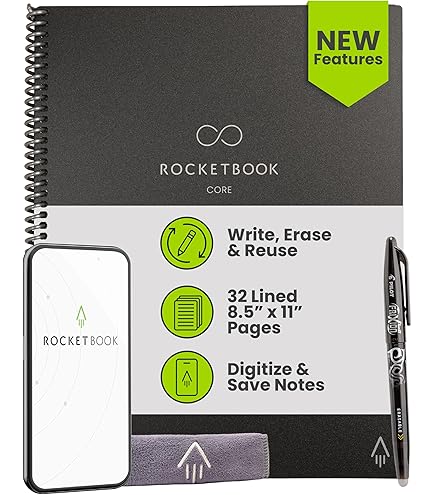 Cuaderno Rocketbook Core Reutilizable A5 - Páginas De Puntos, Borrable, Con App, Tapa Dura