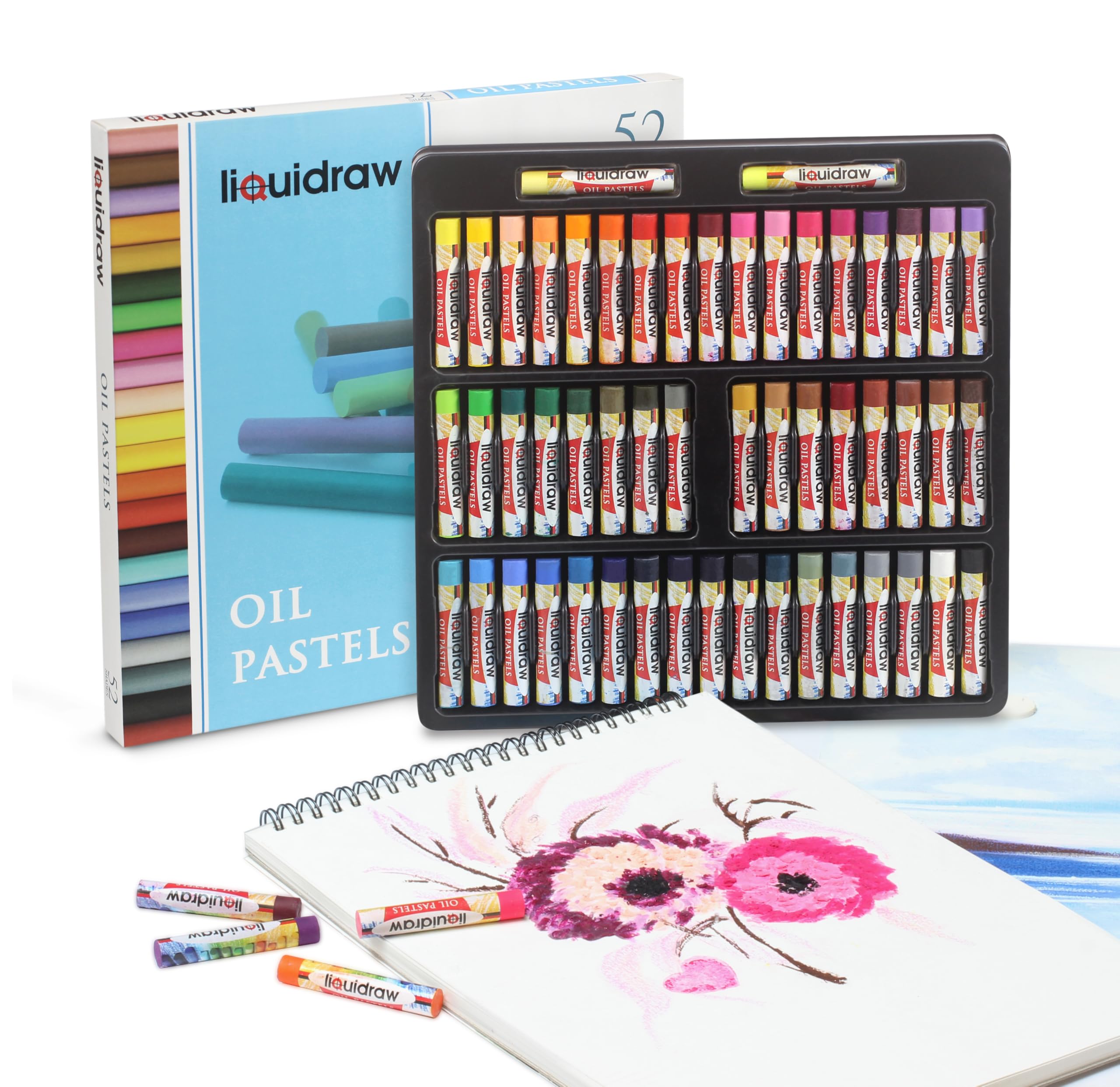 Liquidraw Oil Pastels-52 Pack | Assorted Vivid Colours | Ideal Set For Artists, Students & Kids | Suitable for Drawing & Sketching on Textured Paper | Quality Soft Smudge Pigment | Fade Resistant