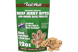 TRMC Real Meat Dog Treats - 12oz Bag of Bite-Sized Air-Dried Beef Jerky for Dogs - Grain-Free Jerky Dog Treats Made up of 95% Human-Grade, Free-Range, Grass Fed Beef - All-Natural High Protein Dog Treats