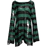 Zhiyouni Punk Gothic Sweater for Women Men Hollow Out Loose Knit Pullover Tops