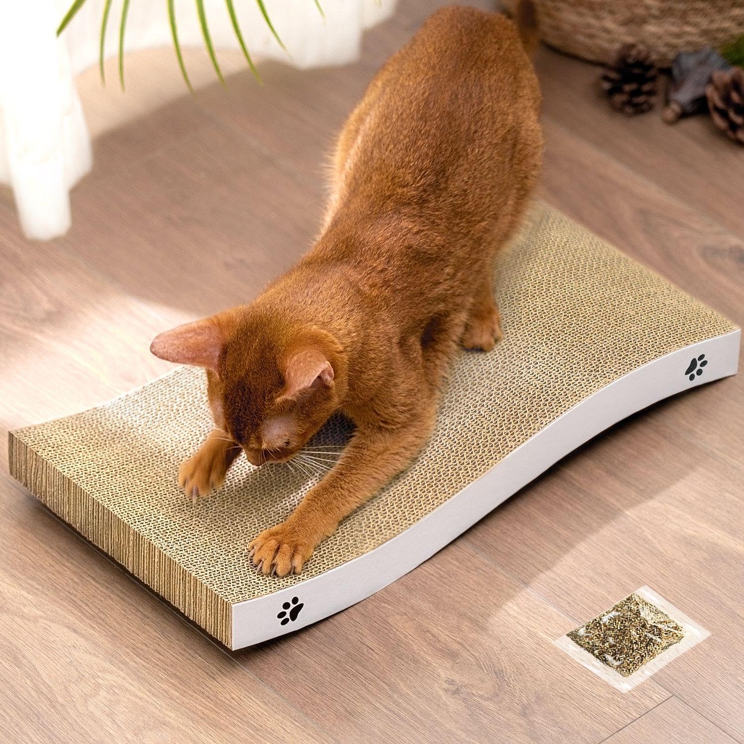 Photo 1 of Cat Scratcher, Durable Scratch Pad, Corrugated Cardboard Scratching Board for Indoor Cats, Heavy Duty, Double-Sided Usability, Recyclable, with Catnip