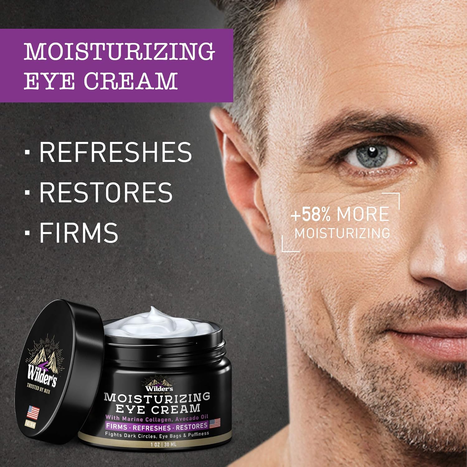 Moisturizing Men's Eye Cream - Eye Firming & Refreshing Men’s Wrinkle Cream - Made in USA - Men's Anti-Aging Cream for Dark Under-Eye Circles, Eye Bags & Puffiness - Under Eye Cream for Men 1 oz: Beauty
