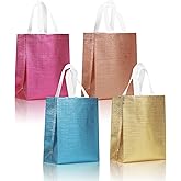 cabzymx 16 Pcs Mixcolor Small Gift Bags Set with Cardboard Bases, Glossy Reusable Party Goodie Bags for Birthday, Wedding, Christmas, Parties- Blue, Rose Gold, Pink, Gold