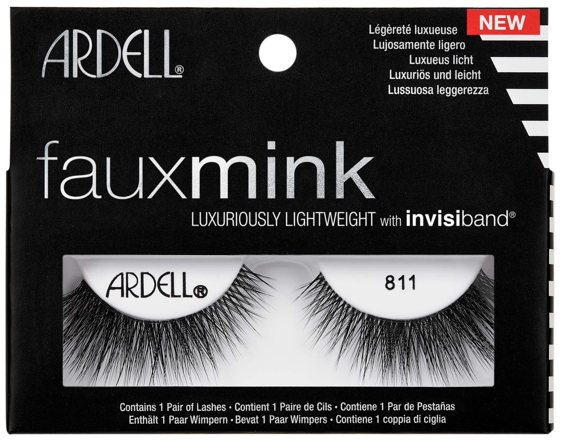 Ardell Faux Mink 811 False Eyelashes, Medium Volume and Length, Vegan Friendly, 1 Pair (Pack of 1)