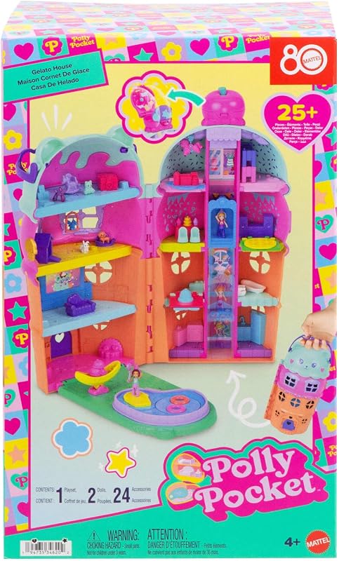 Polly Pocket Mini Dolls & Grande Ice Cream House Play set, Ice Bear Theme com mais de 25 acessórios, incluindo móveis, comida e animais de estimação, JKB89 — foto 6 de 6