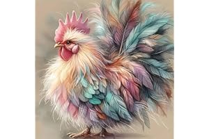 ACELII 5D Diamond Art Kits for Adults Beginners Colorful Rooster，DIY Full Round Drill Diamond Painting Kits Cock,Chicken Paint by Diamonds Dots Gem Art Crystal Easy，Home Wall Decor 13.78X13.78 Inch