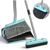 Broom with Dustpan Combo Set,Pet Hair Rubber Broom | with Carpet Rake and Squeegee,Long Handle Broom with Upright Standing Dustpan for Indoor Cleaning