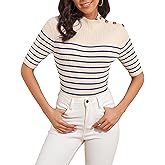 PrettyGuide Women's Short Sleeve Sweater Tops Mock Neck with Button Pullover Slim Fit Casual Business Knit Basic Top