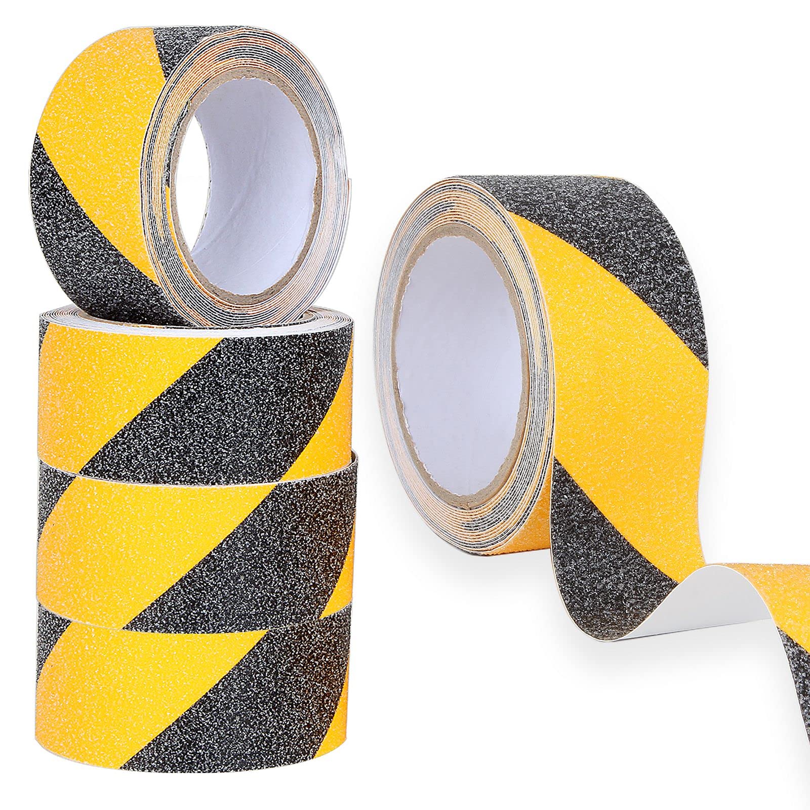 AHUNTTER 5 Pack Anti Slip Safety Tape 50mm x 5M Hazard Warning Grip Tape for Stairs High Traction Self Adhesive Safety Marking Barrier Tape for Floor Steps Deck Indoor Outdoor - Black Yellow