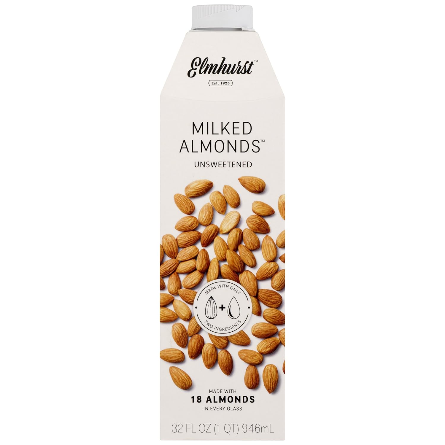 Elmhurst Unsweetened Milked Almonds 32 oz. Creamy & Delicious Almond Milk. More Nuts! More