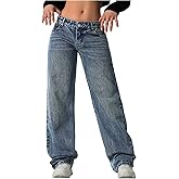SweatyRocks Women's Low Waist Straight Leg Jeans Y2k Vintage Denim Pants with Pockets