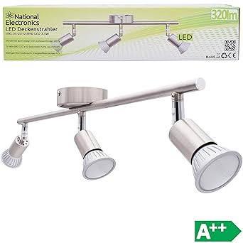 National Electronics Deckenstrahler 3-Flammig | GU10 3.5W 320 Lumen SMD LED | Deckenlampe AC 230V 120° Deckenleuchte warmweiß