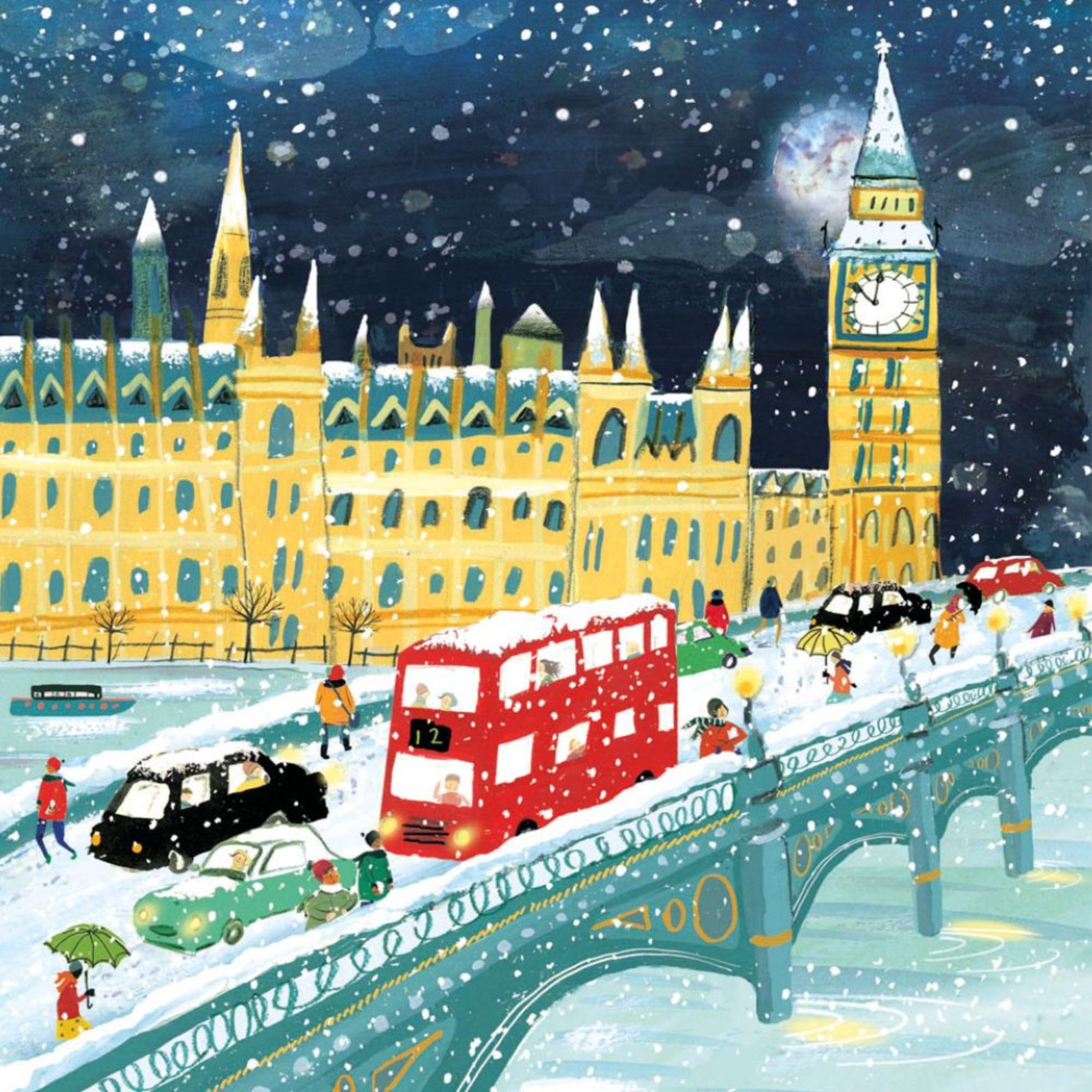 Museums & Galleries Pack of 8 Artistic Charity Christmas Cards - Snowing in London - Lovely Winter Scene Illustration by Clair Rossiter - 8 Cards of 1 Design
