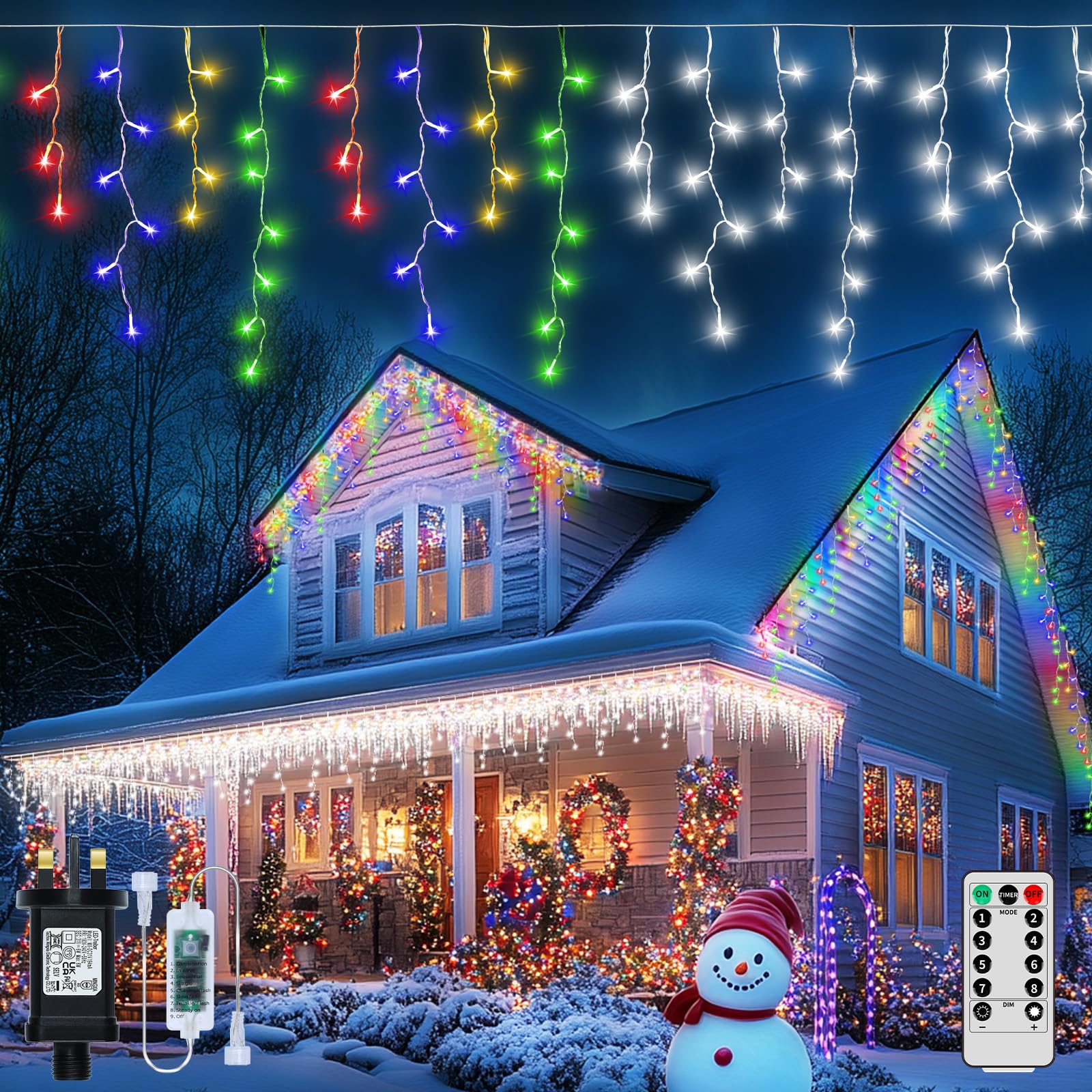 GCMacau Outdoor Christmas Icicle Lights Plug-in 15+5M/65.5ft 506 LED Connectable String Lights 8 Modes and Dimmable Waterproof Hanging String Lights for Porch, Deck, Garden, Backyard, Balcony