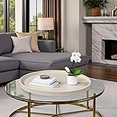 QAVOL 30 x 30 inches high-end Light Luxury Leather Round Oversized Service Tray, Ottoman Tray，Coffee Tray, Food Tray, Family Dinner, Out-of-House Picnic, Party Essential Tray (30 inch Beige)