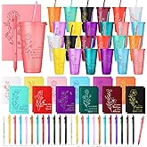 Feifeiya 72 Pcs/ 24 Set Team Appreciation Gifts 24 oz Appreciation Tumbler with Lids and Straws Motivational Pens Inspirational Notepads Set Valentines Plastic Cups Gift for Staff Coworker Employees