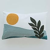 FAVDEC Embroidered Bohemian Style Leaves and Sun Decorative Throw Pillow Cover, Lumbar Boho Sun Pillow Cover 12 Inches x 20 Inches Cover Only
