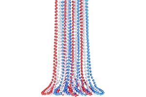 SHAOQINLIN 12 PCS Patriotic Beads Necklaces, 4th of July Bead Necklace, 4th of July Accessories, 33'' Metallic Red/Silver/Blue Party Beads for Patriotic Day, Carnival Party Favors