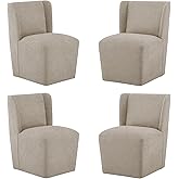 KISLOT Upholstered Dining Chairs Set of 4 with Casters, Wingback Modern Side Armless Deskchair with Rollers for Diningroom Bedroom Livingroom Reading Room, Khaki Fabric
