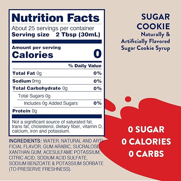 JORDAN’S SKINNY SYRUPS SUGAR FREE COFFEE SYRUP, SUGAR COOKIE FLAVOR, ZERO CALORIE FLAVORING FOR LATTE, PROTEIN SHAKE, COCKTAIL & MORE, GLUTEN FREE, KETO FRIENDLY, 25.4 FL OZ, 1 PACK
