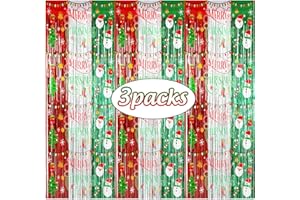 Avezano 3pcs Christmas Party Decorations Merry Christmas Foil Fringe Curtains for Kids & Adults Selfie Picture Backdrop Holiday Ugly Sweater Party Streamers Photo Booth Props Supplies Decor 3.3x6.6ft