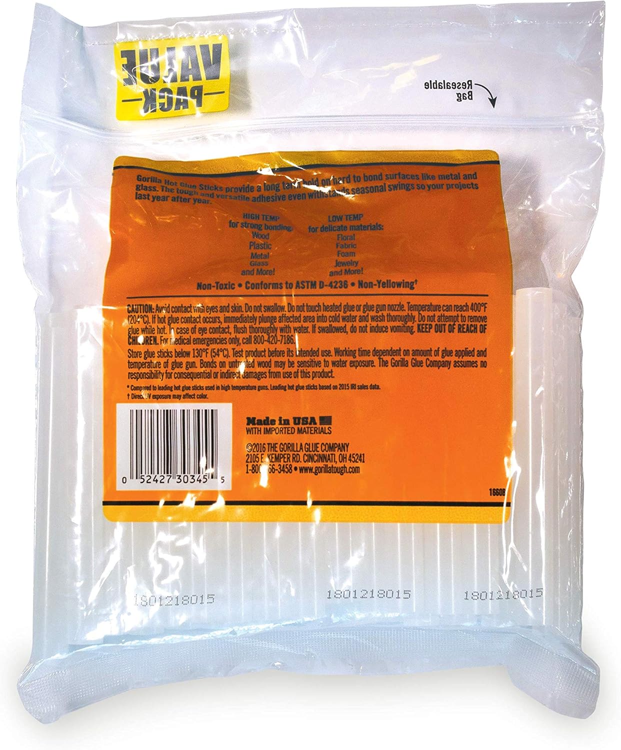 Gorilla Hot Glue Sticks, Mini Size, 8" Long x .27" Diameter, 25 Count, Clear, (Pack of 1): Home Improvement