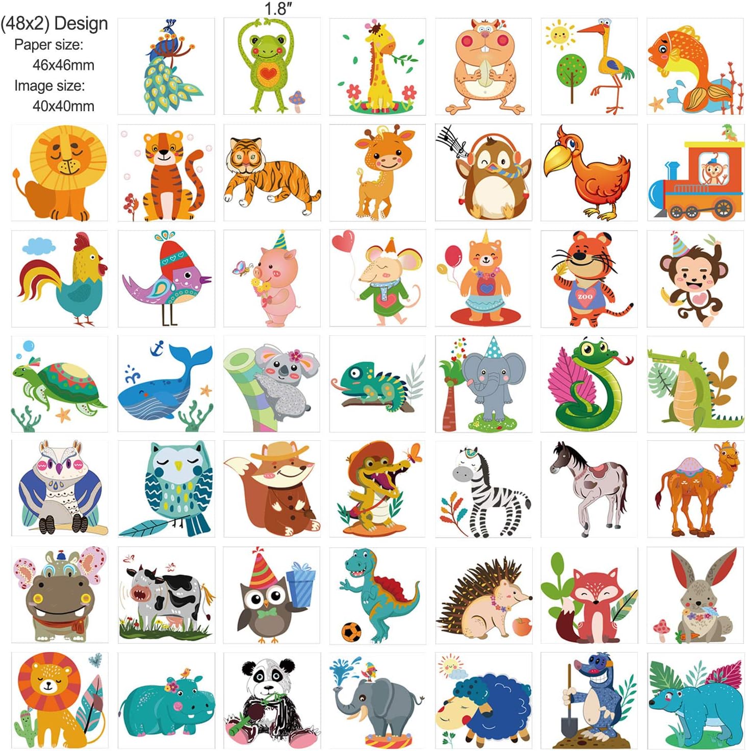 HOWAF 96pcs Animal Temporary Tattoos for Kids Dinosaur Giraffe Elephant Zebra Lion Panda Monkey Animal Tattoo Sticker for Children Animal Birthday Party Favors Supplies Kids Party Bag Filler Gift - Image 5