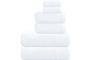 MyOwn Premium Cotton 6 Pack Towel Set for Bathroom, Contains 2 Bath Towels 28x55 inch, 2 Hand Towels 16x24 inch & 2 Wash Coths 12x12 inch, Ideal Everyday use, Compact & Lightweight - White