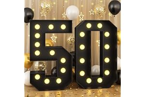 KAINSY Marquee 50 Numbers 4ft Light up Numbers Black Large Number with Lights for 50th Birthday Party Decorations Giant LED Mosaic Frame Sign Letter 50 Cardboard Pre-Cut Foam Board Diy Anniversary Decor