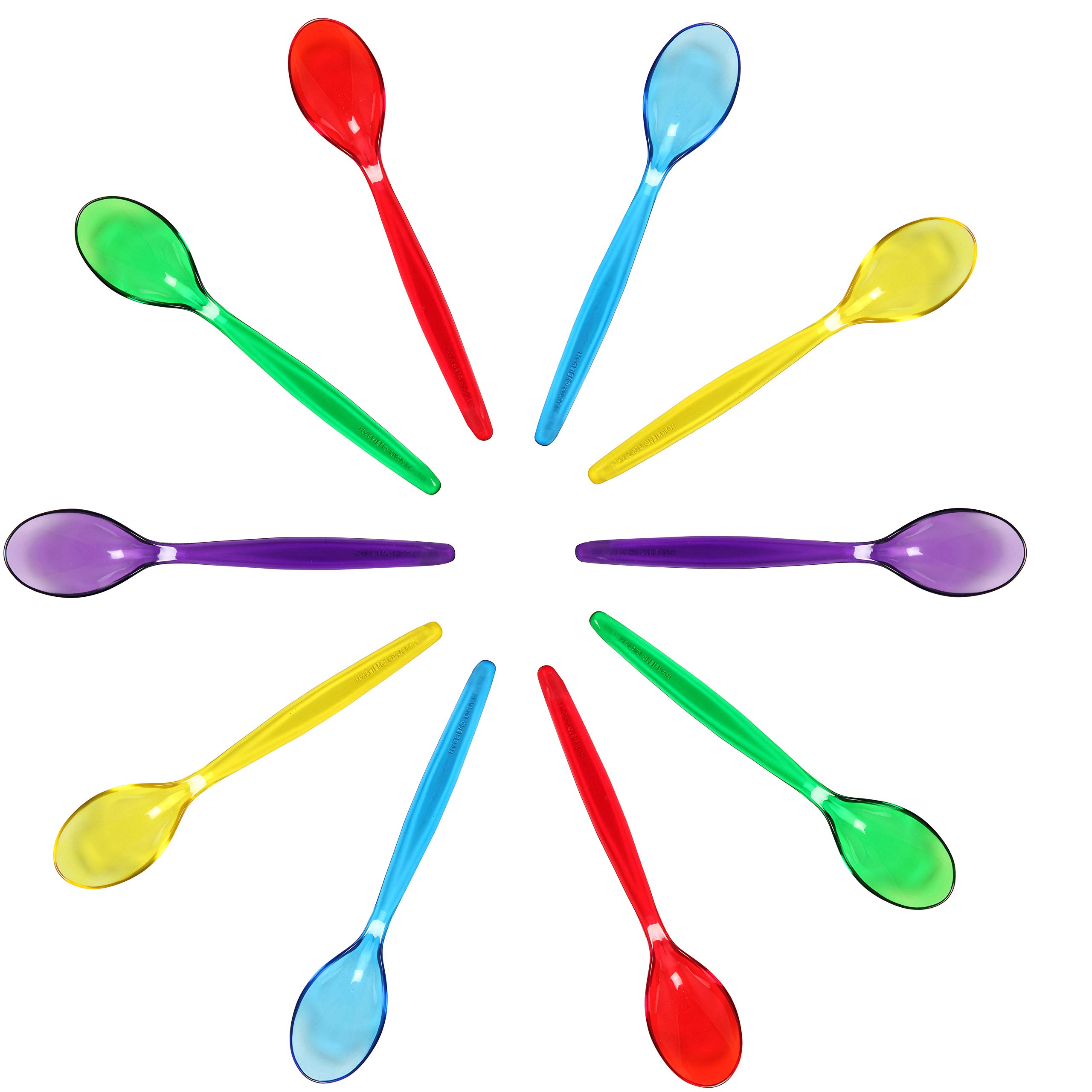 Harfield Set of 10 Multicoloured Translucent Rainbow Teaspoons Reusable Virtually Unbreakable BPA Free Copolyester