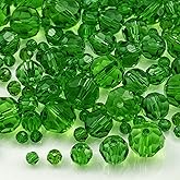 Honkoolly 480pcs Crystal Glass Beads 3mm 4mm 6mm 8mm 10mm Round Faceted Glass Spacer Beads for Bracelets Necklace Earring DIY Jewelry Making Craft(Grass Green)