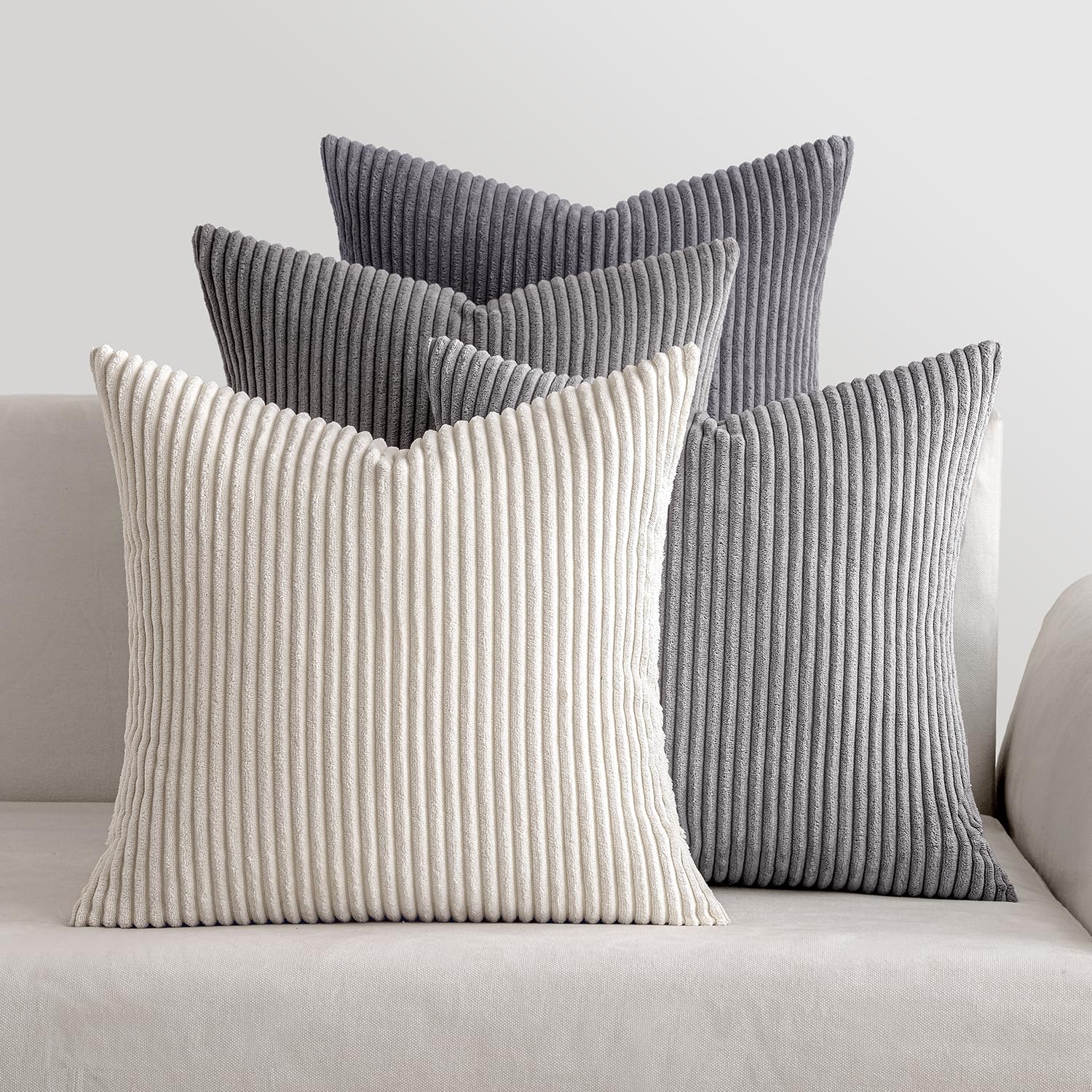 MIULEE Corduroy Cushion Covers Soft Decorative Square Throw Pillow Covers Cushion Soft Pillowcase Striped Pack of four for Home decor Sofa 40cm x 40cm,16x16 Inches Dark Grey Series — image 1