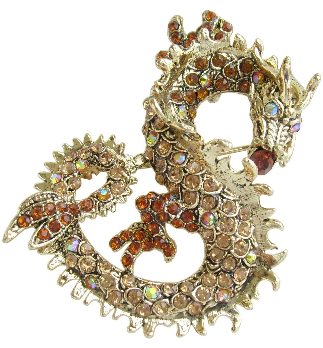 Sindary 2.36" Austrian Crystal Unique Animal Dragon Brooch Pin Pendant UKB2980 (Gold-Tone Yellow)