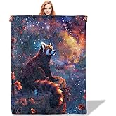 Plistiz Red Panda Galaxy Throw Blanket for Women Girls Boys, Soft Flannel Blankets Gifts for Living Room Couch, Home, Sofa Decor, 50"x60"