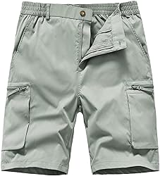 QPNGRP Men's 9" Inseam Stretch Waist Zipper Cargo