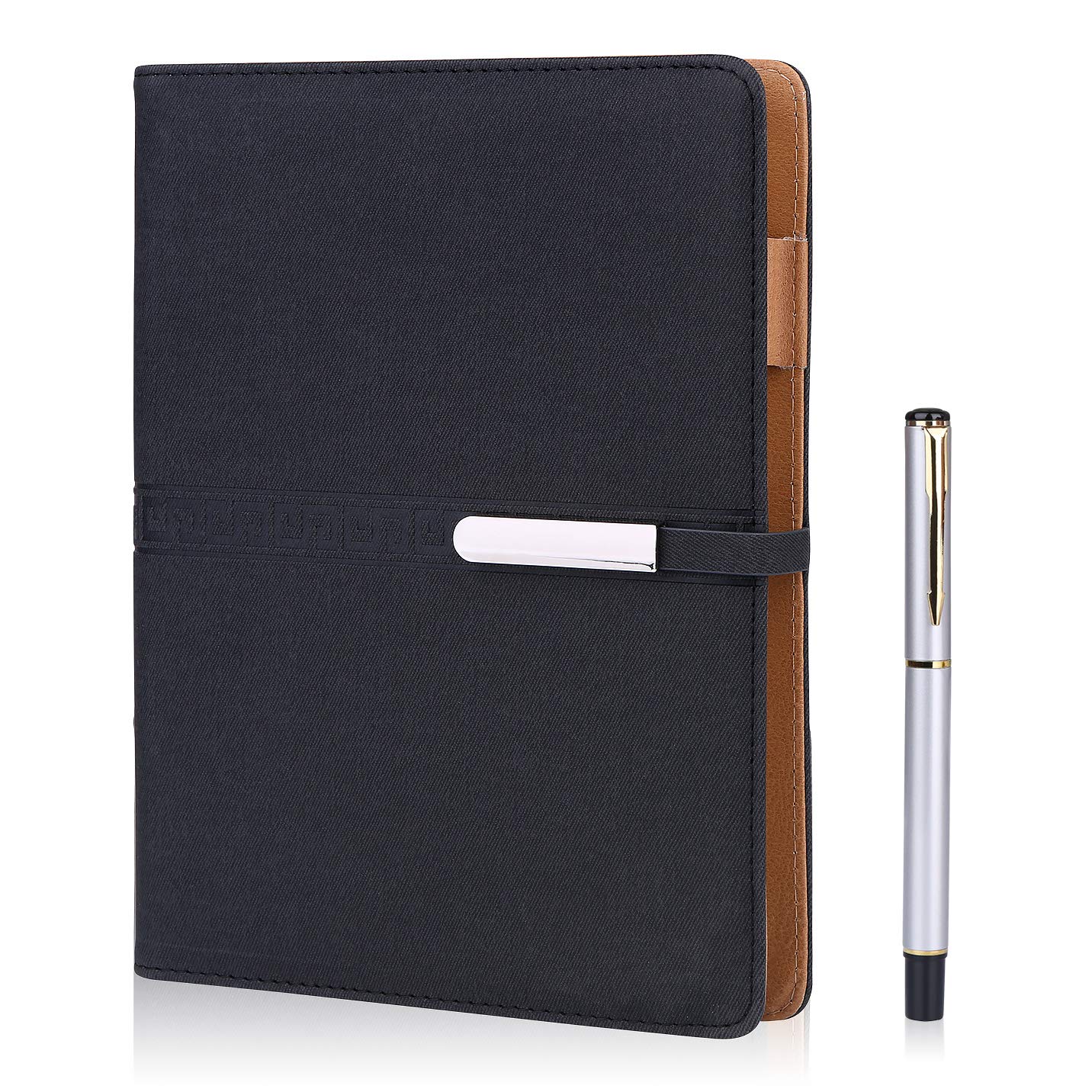FOBOZONE A5 Lined Notebook, 6 Ring Refillable Hardback Notebook with Pen Holder, 100 Sheets, Writing Pads, Diary, Office Supplies