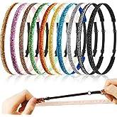 10 Pcs Glitter Non Slip Running Headbands Elastic Girls Sports Velvet Sparkly Fabric Stretchy Shiny Headbands Pack Workout Fashion Hair Accessories for Teen Girl Women Party Favors(0.4 Inches/ 1 cm)