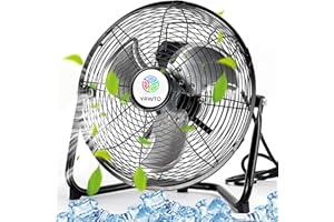 YRWTO Floor Fan, 9 inch Portable Metal Fan, 3-Speed High Velocity Floor Fan, 180 Degree Adjustable Tilt Stainless Steel Industrial Fan, Portable Quiet Fan for Home, Office, Bedroom, Living Room