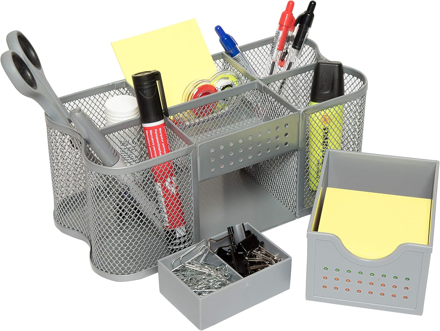 Amtido Desk Tidy Organiser Caddy, Office Supplies Holder, Pen, Pencil and Stationary Pot - Mesh Design - Silver - Image 3