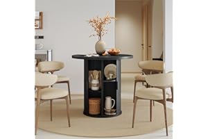 Nalupatio Modern Minimalist Round Storage Dining Table with Multi-Level Organization, Semi-Open Shelves & Sliding Doors,Moder