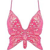 Mocure Womens Glitter Sequin Butterfly Crop Top Low-Cut Tank Top Rave Tube Vest Top for Belly Dance Costume Outfits